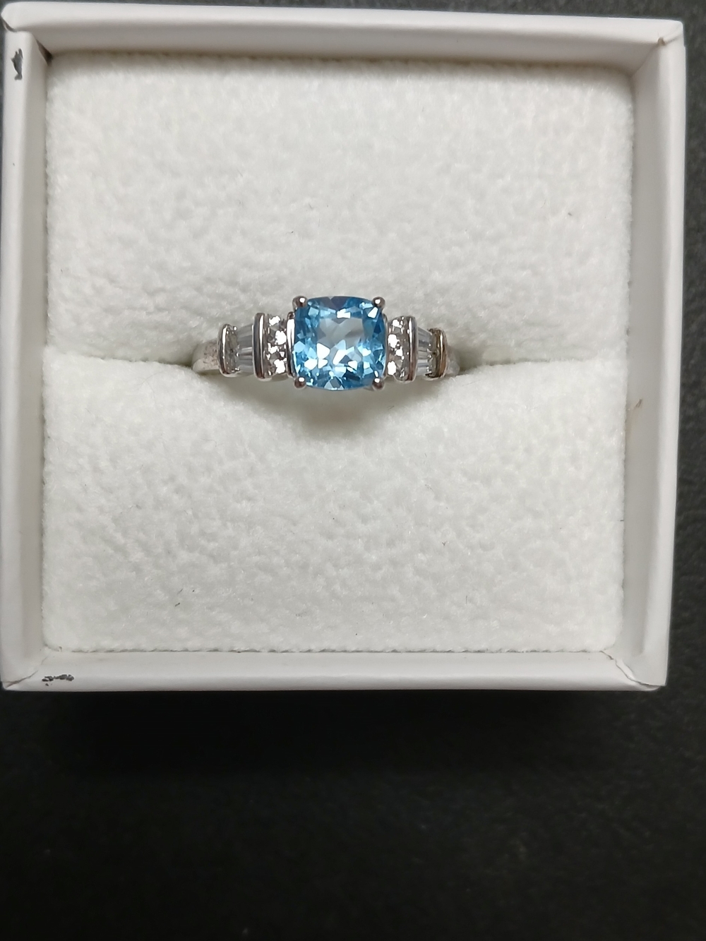 Genuine Blue Topaz Sterling Silver Ring With Lab Created White Sapphires Size 8